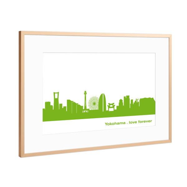 Poster mit Rahmen Kupfer "YOKOHAMA 01 grüner Skyline-Print" artboxONE - Städte,Abstrakt,Architektur,Städte / Weitere