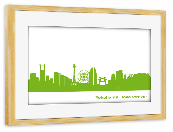 Poster mit Rahmen kiefer "YOKOHAMA 01 grüner Skyline-Print" artboxONE - Städte,Abstrakt,Architektur,Städte / Weitere