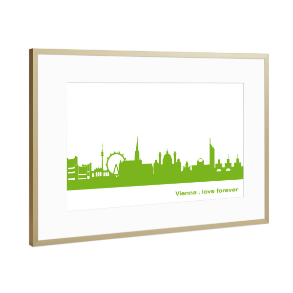Poster mit Rahmen Gold "WIEN 01 grüner Skyline-Print" artboxONE - Städte,Abstrakt,Architektur