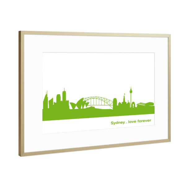 Poster mit Rahmen Gold "SYDNEY 01 grüner Skyline-Print" artboxONE - Städte,Abstrakt,Architektur,Städte / Sydney