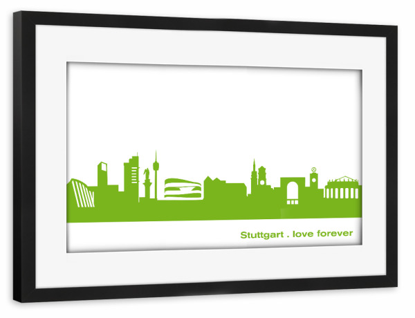 Poster mit Rahmen schwarz "STUTTGART 01 grüner Skyline-Print" artboxONE - Städte,Abstrakt,Architektur,Städte / Stuttgart