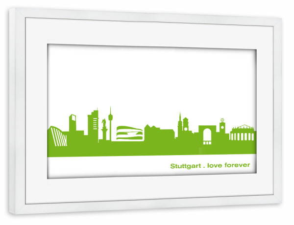 Poster mit Rahmen weiß "STUTTGART 01 grüner Skyline-Print" artboxONE - Städte,Abstrakt,Architektur,Städte / Stuttgart