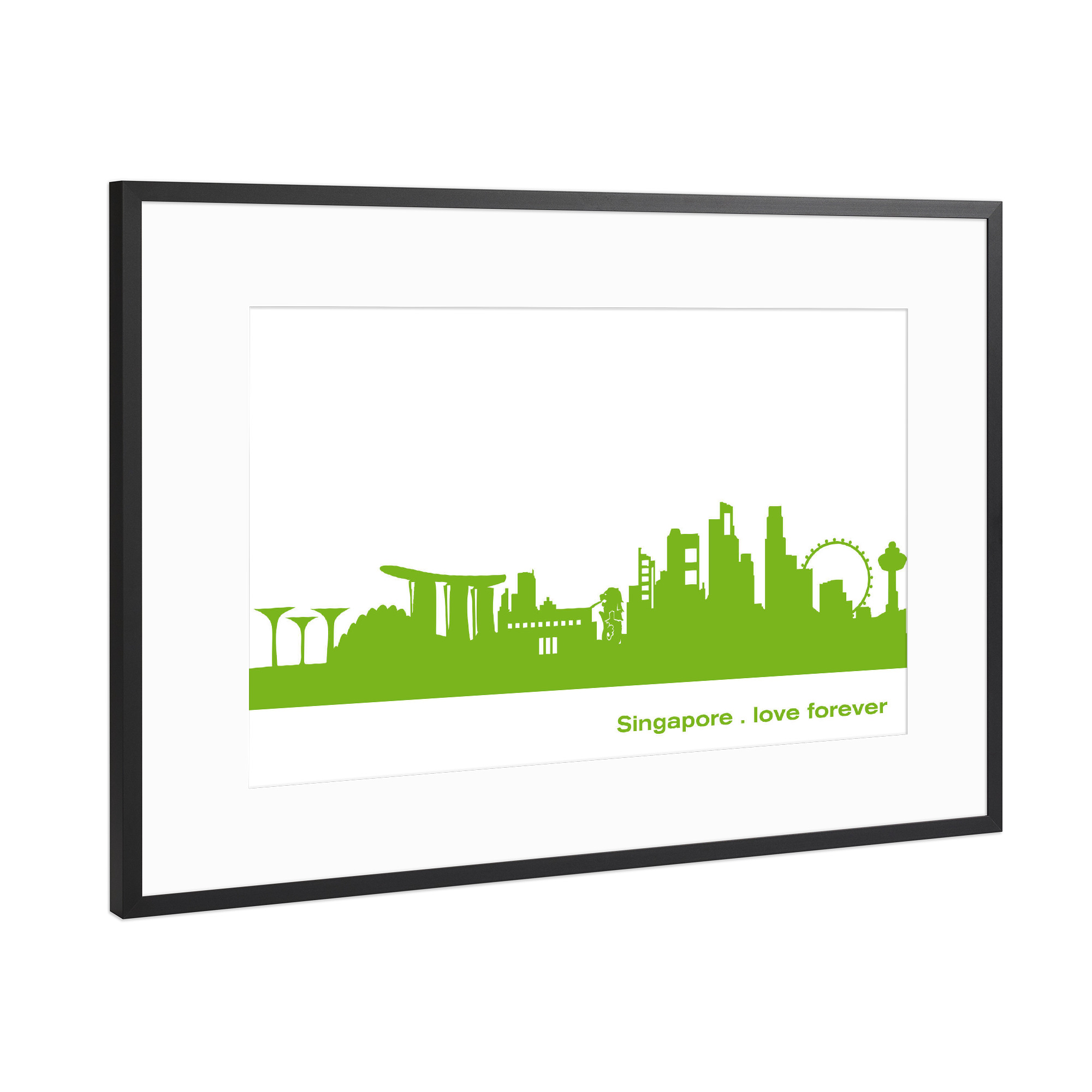 Poster mit Rahmen Schwarz (Metallic) "SINGAPUR 01 grüner Skyline-Print" artboxONE - Städte,Abstrakt,Architektur,Städte / Singapur
