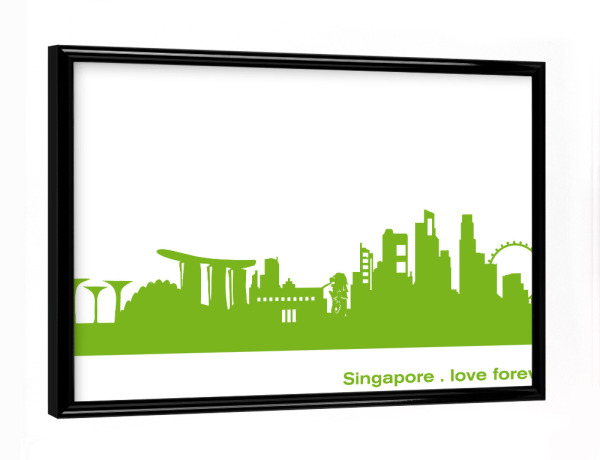 Poster mit schwarzem Rahmen "SINGAPUR 01 grüner Skyline-Print" artboxONE - Städte,Abstrakt,Architektur,Städte / Singapur