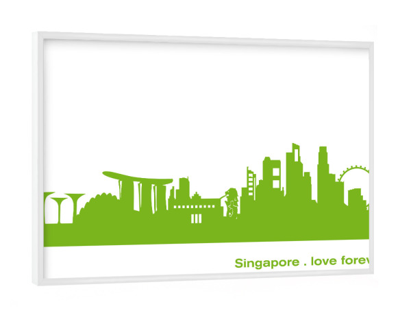 Poster mit weißem Rahmen "SINGAPUR 01 grüner Skyline-Print" artboxONE - Städte,Abstrakt,Architektur,Städte / Singapur