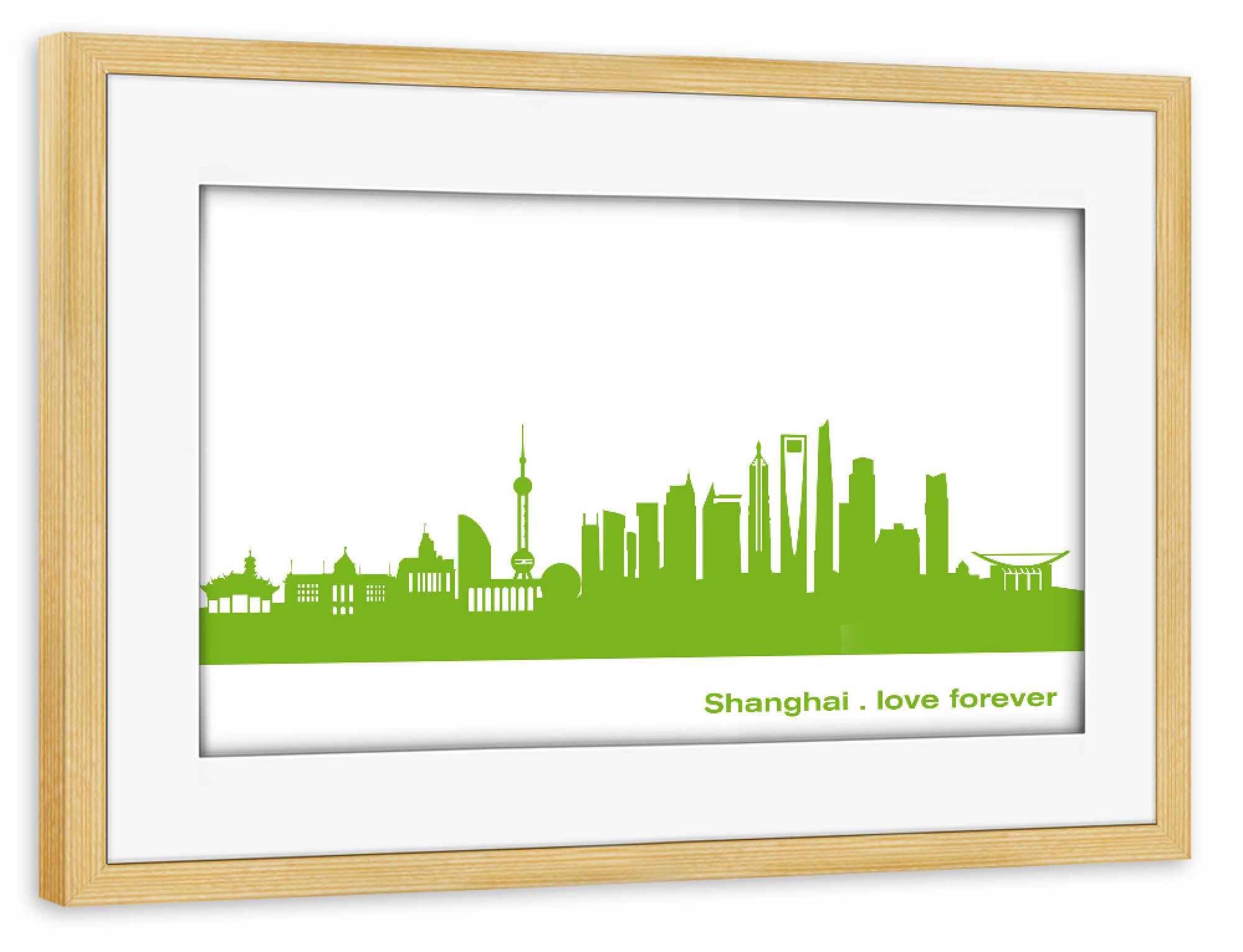 Poster mit Rahmen kiefer "Shanghai 01 grüner Skyline-Print" artboxONE - Städte,Abstrakt,Architektur,Städte / Shanghai