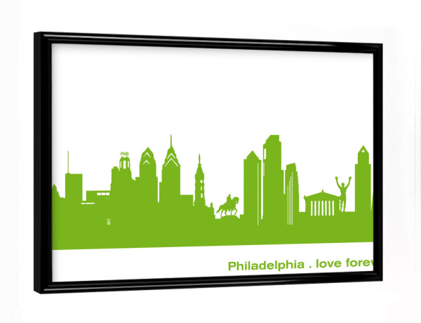 Poster mit schwarzem Rahmen "Philadelphia 01 grüner Skyline-Print" artboxONE - Städte,Architektur,Städte / Weitere