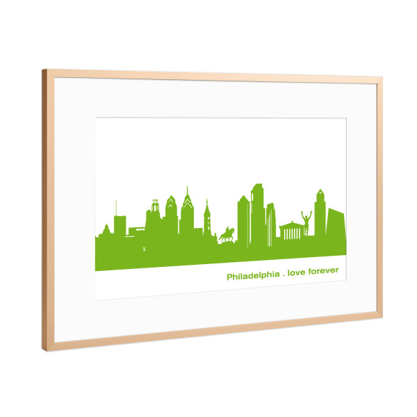 Poster mit Rahmen Kupfer "Philadelphia 01 grüner Skyline-Print" artboxONE - Städte,Architektur,Städte / Weitere