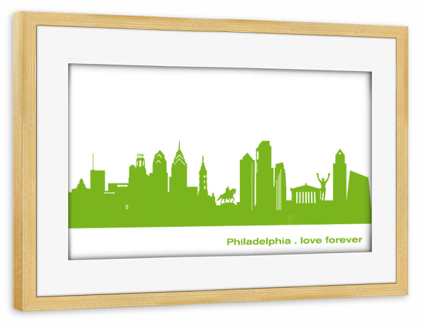 Poster mit Rahmen kiefer "Philadelphia 01 grüner Skyline-Print" artboxONE - Städte,Architektur,Städte / Weitere