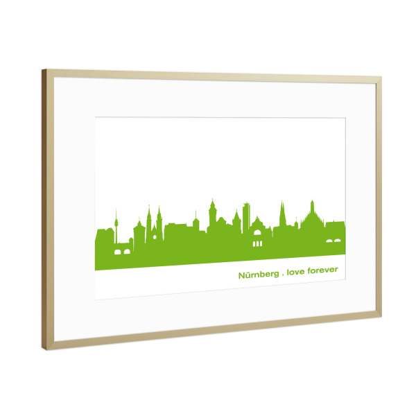Poster mit Rahmen Gold "Nürnberg 01 grüner Skyline-Print" artboxONE - Städte,Abstrakt,Architektur,Städte / Weitere
