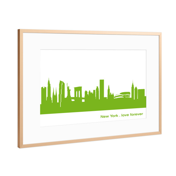 Poster mit Rahmen Kupfer "New York 01 grüner Skyline-Print" artboxONE - Städte,Städte / New York,Abstrakt,Architektur