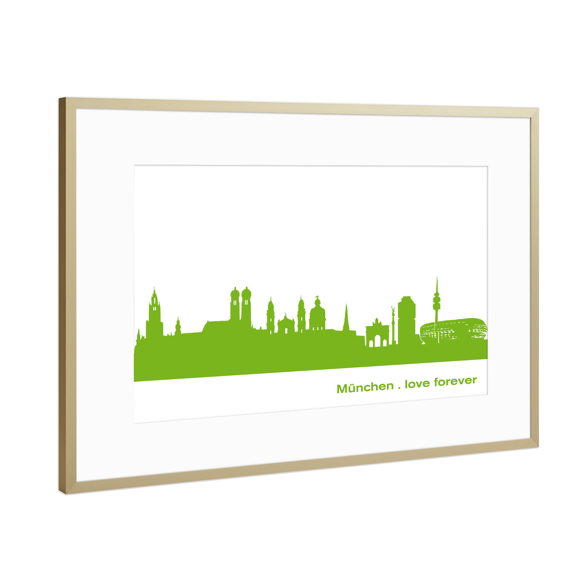 Poster mit Rahmen Gold "München 01 grüner Skyline-Print" artboxONE - Städte,Städte / München,Abstrakt,Architektur