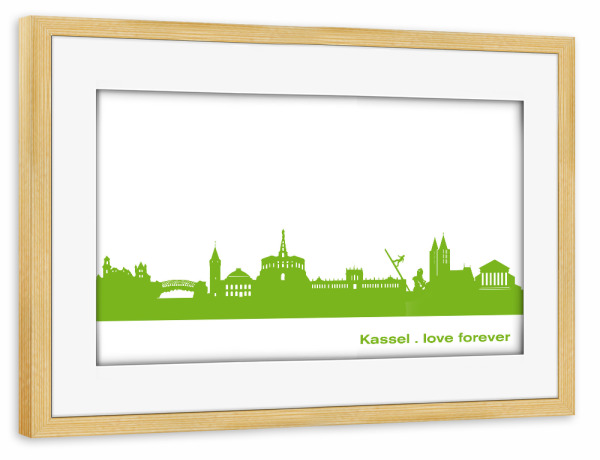 Poster mit Rahmen kiefer "Kassel 01 grüner Skyline-Print" artboxONE - Städte,Abstrakt,Architektur,Städte / Weitere