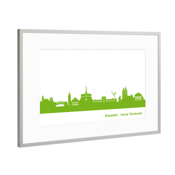Poster mit Rahmen Silber "Kassel 01 grüner Skyline-Print" artboxONE - Städte,Abstrakt,Architektur,Städte / Weitere