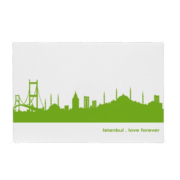 Holzbild "Istanbul 01 grüner Skyline-Print" artboxONE - Städte,Abstrakt,Architektur,Städte / Istanbul