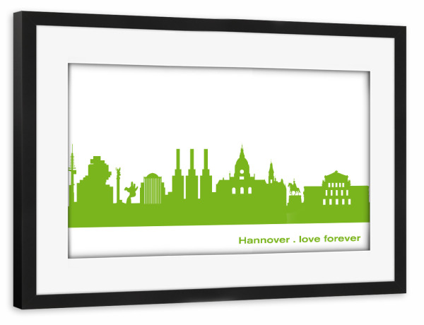 Poster mit Rahmen schwarz "Hannover 01 grüner Skyline-Print" artboxONE - Städte,Abstrakt,Architektur,Städte / Weitere