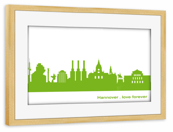Poster mit Rahmen kiefer "Hannover 01 grüner Skyline-Print" artboxONE - Städte,Abstrakt,Architektur,Städte / Weitere