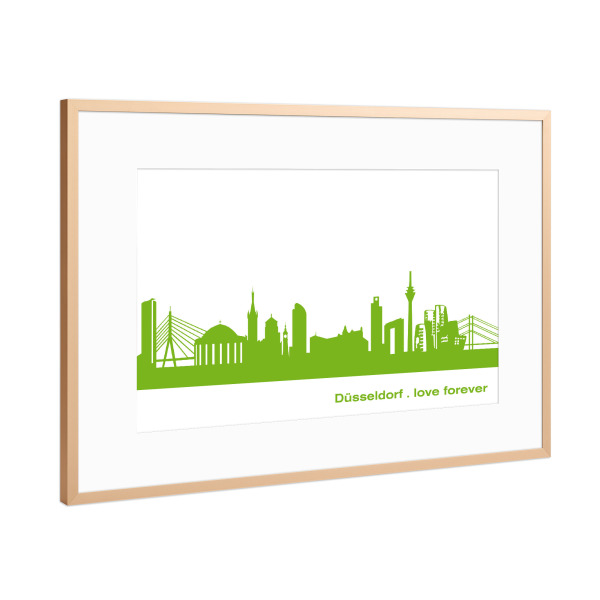 Poster mit Rahmen Kupfer "Düsseldorf 01 grüner Skyline-Print" artboxONE - Städte,Abstrakt,Architektur,Städte / Düsseldorf