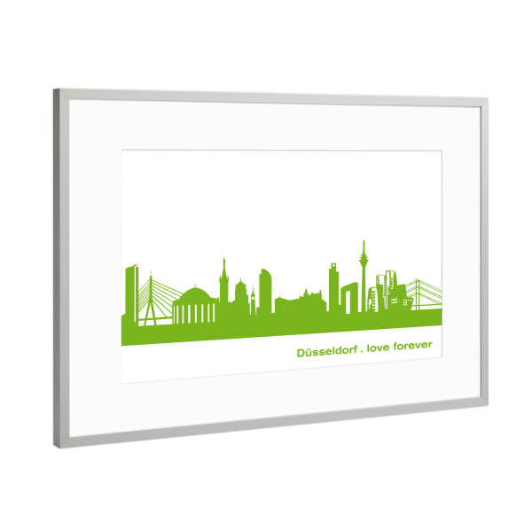 Poster mit Rahmen Silber "Düsseldorf 01 grüner Skyline-Print" artboxONE - Städte,Abstrakt,Architektur,Städte / Düsseldorf