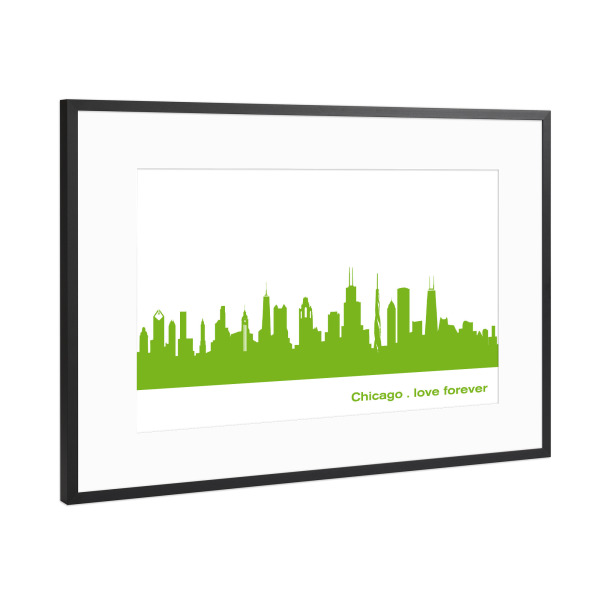 Poster mit Rahmen Schwarz (Metallic) "Chicago 01 grüner Skyline-Print" artboxONE - Städte,Abstrakt,Architektur,Städte / Chicago