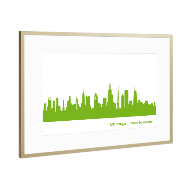 Poster mit Rahmen Gold "Chicago 01 grüner Skyline-Print" artboxONE - Städte,Abstrakt,Architektur,Städte / Chicago