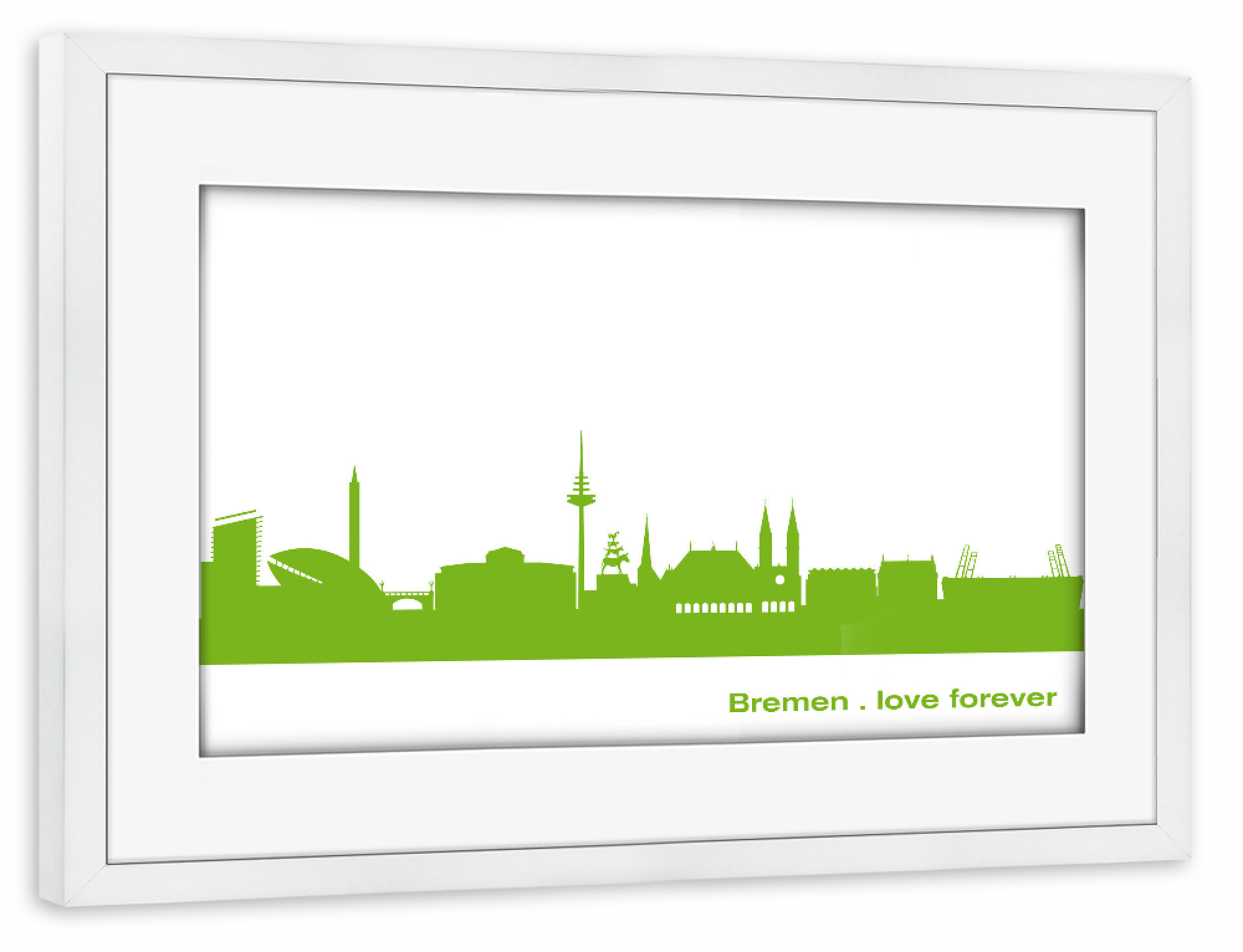 Poster mit Rahmen weiß "Bremen 01 grüner Skyline-Print" artboxONE - Städte,Abstrakt,Architektur,Städte / Weitere