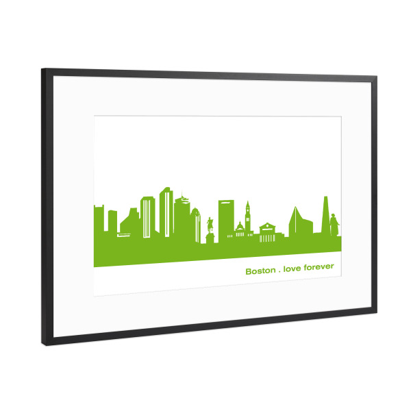 Poster mit Rahmen Schwarz (Metallic) "Boston 01 grüner Skyline-Print" artboxONE - Abstrakt,Architektur,Städte / Boston