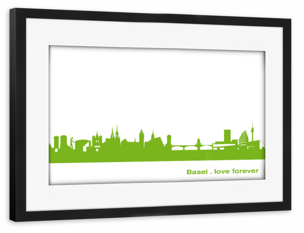 Poster mit Rahmen schwarz "Basel 01 grüner Skyline-Print" artboxONE - Städte,Abstrakt,Architektur,Städte / Weitere