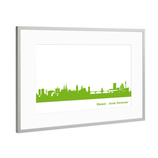 Poster mit Rahmen Silber "Basel 01 grüner Skyline-Print" artboxONE - Städte,Abstrakt,Architektur,Städte / Weitere
