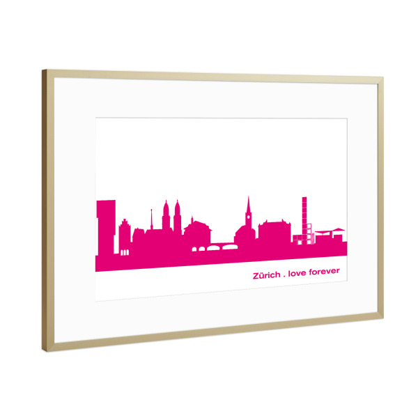 Poster mit Rahmen Gold "Zürich 04 Pink Skyline Print monochrome" artboxONE - Abstrakt,Städte / Zürich