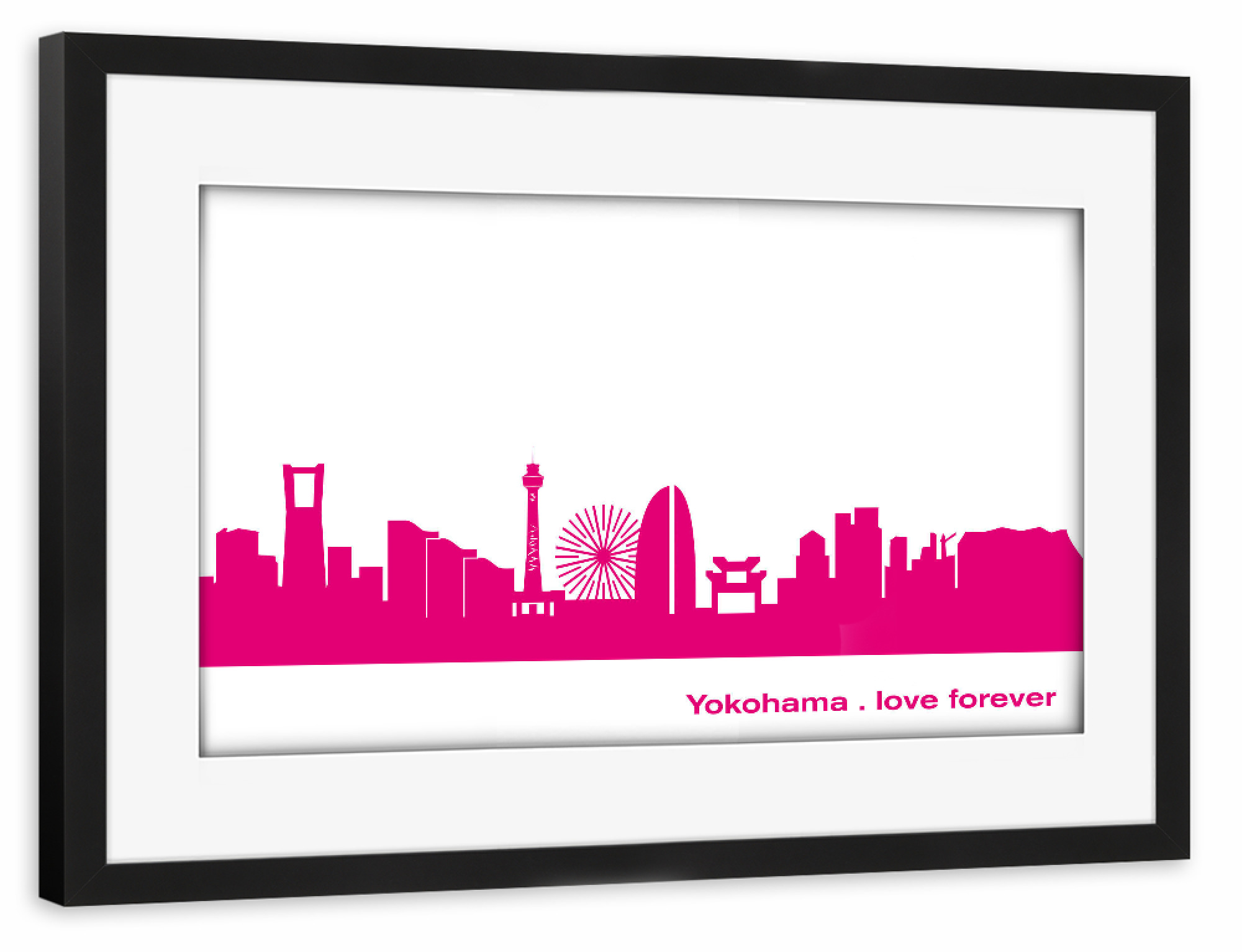 Poster mit Rahmen schwarz "Yokohama 04 Pink Skyline Print monochrome" artboxONE - Abstrakt,Architektur,Städte / Weitere