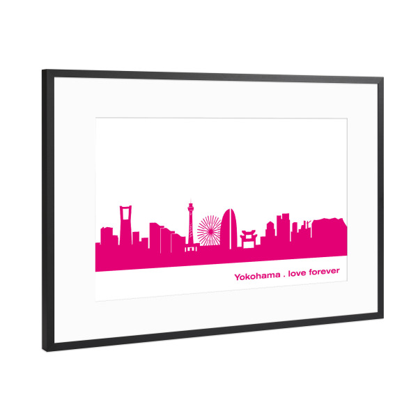 Poster mit Rahmen Schwarz (Metallic) "Yokohama 04 Pink Skyline Print monochrome" artboxONE - Abstrakt,Architektur,Städte / Weitere