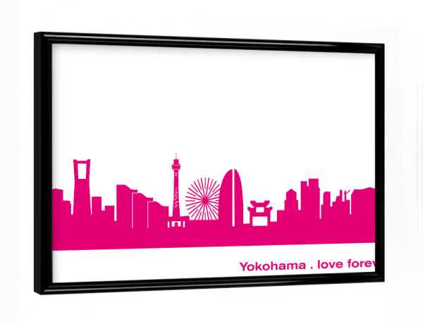 Poster mit schwarzem Rahmen "Yokohama 04 Pink Skyline Print monochrome" artboxONE - Abstrakt,Architektur,Städte / Weitere
