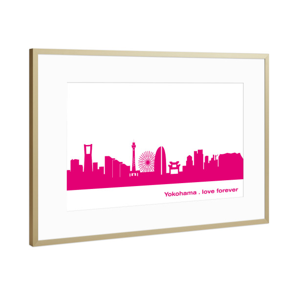 Poster mit Rahmen Gold "Yokohama 04 Pink Skyline Print monochrome" artboxONE - Abstrakt,Architektur,Städte / Weitere