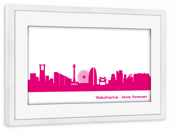 Poster mit Rahmen weiß "Yokohama 04 Pink Skyline Print monochrome" artboxONE - Abstrakt,Architektur,Städte / Weitere