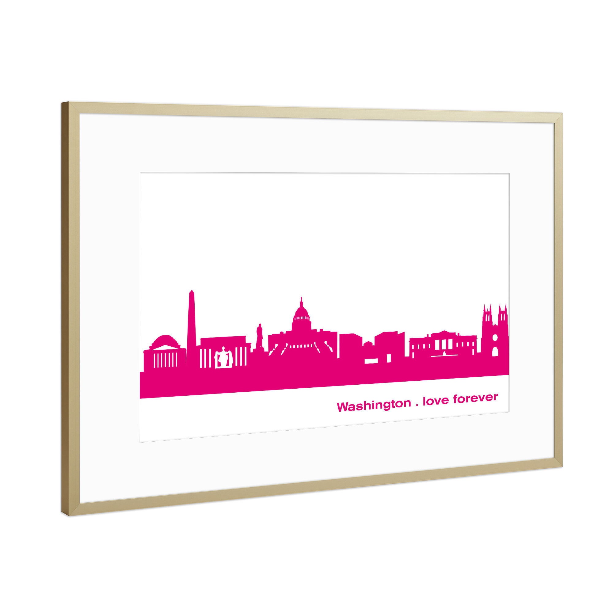Poster mit Rahmen Gold "Washington 04 Pink Skyline Print monochrome" artboxONE - Städte,Architektur,Städte / Washington