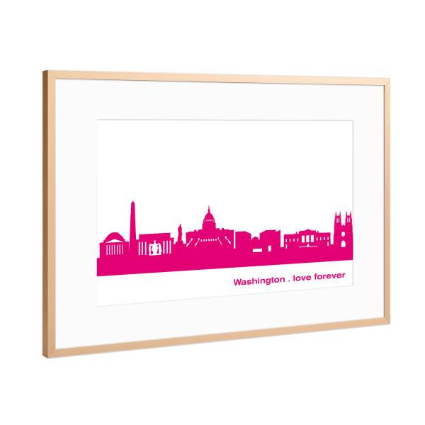 Poster mit Rahmen Kupfer "Washington 04 Pink Skyline Print monochrome" artboxONE - Städte,Architektur,Städte / Washington