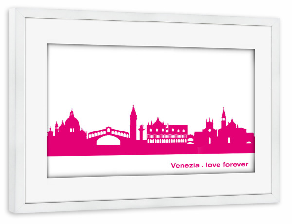 Poster mit Rahmen weiß "Venedig 04 Pink Skyline Print monochrome" artboxONE - Städte,Abstrakt,Architektur,Städte / Venedig