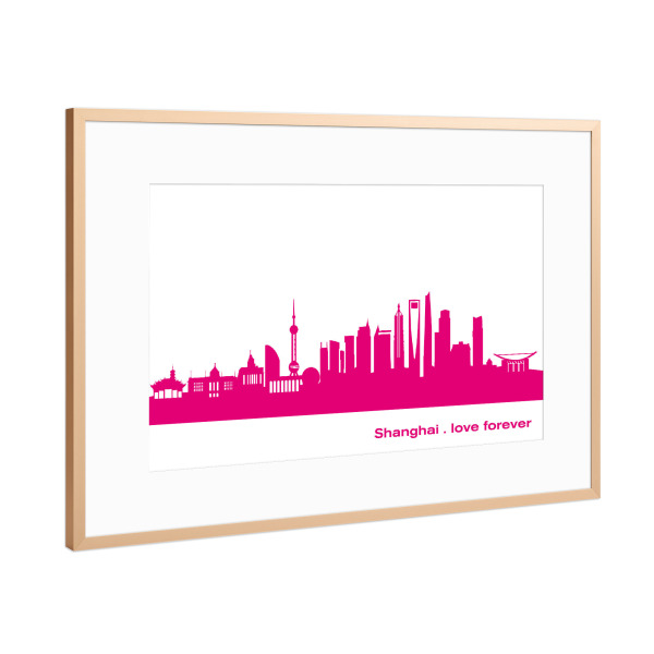 Poster mit Rahmen Kupfer "Shanghai 04 Pink Skyline Print monochrome" artboxONE - Städte,Abstrakt,Architektur,Städte / Shanghai