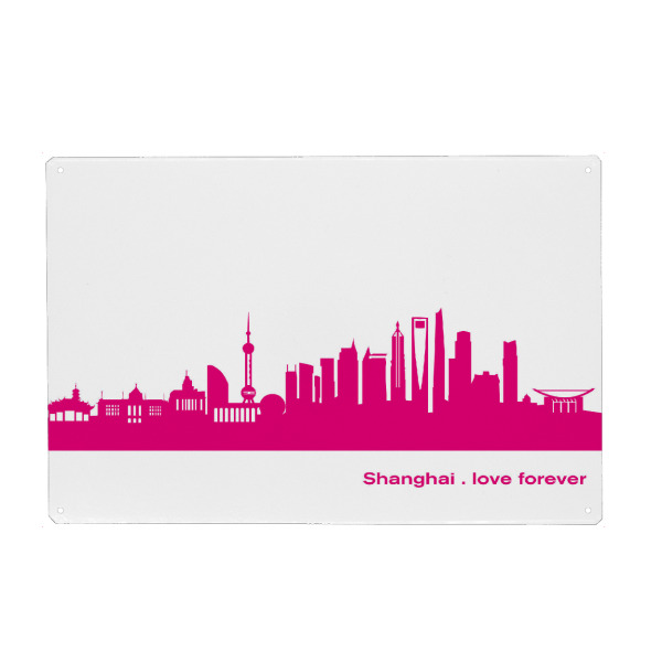 Holzbild "Shanghai 04 Pink Skyline Print monochrome" artboxONE - Städte,Abstrakt,Architektur,Städte / Shanghai