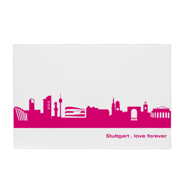 Metall Poster "Stuttgart 04 Pink Skyline Print monochrome" artboxONE - Städte,Städte / Stuttgart
