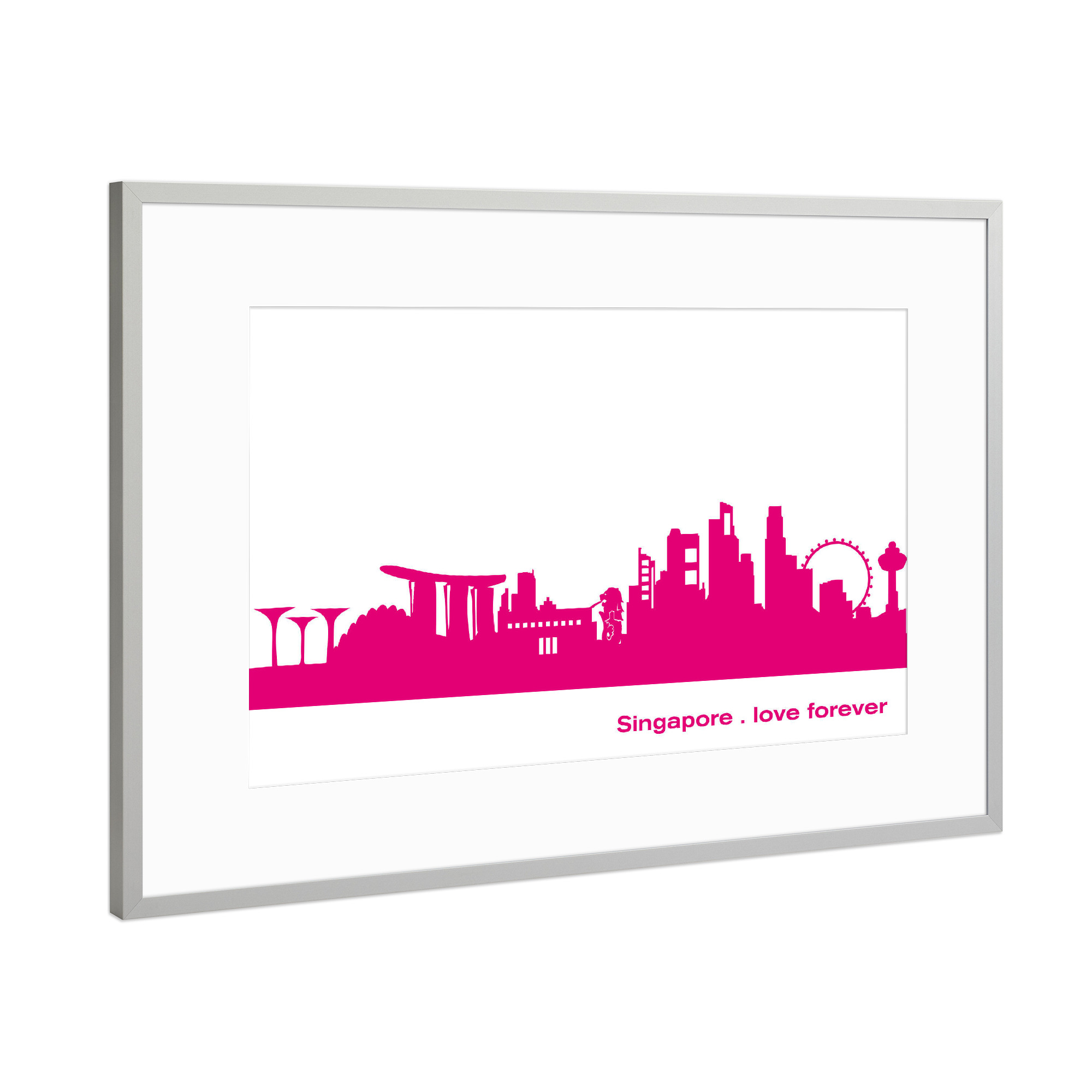Poster mit Rahmen Silber "Singapur 04 Pink Skyline Print monochrome" artboxONE - Städte,Abstrakt,Architektur,Städte / Singapur