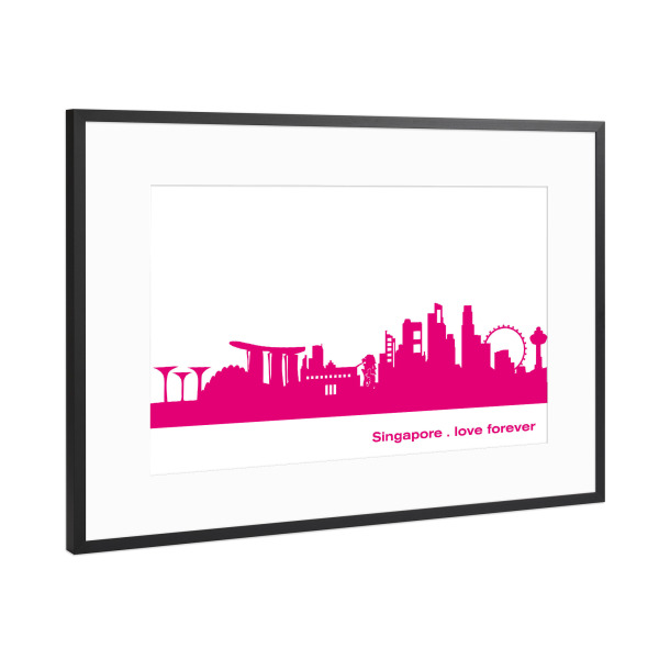 Poster mit Rahmen Schwarz (Metallic) "Singapur 04 Pink Skyline Print monochrome" artboxONE - Städte,Abstrakt,Architektur,Städte / Singapur