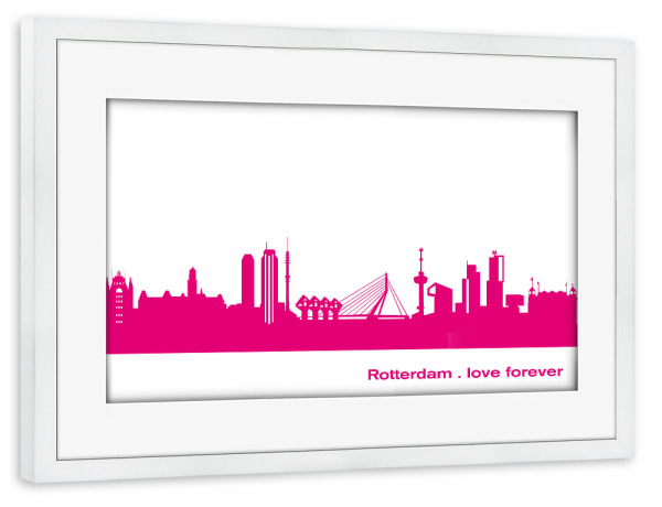 Poster mit Rahmen weiß "Rotterdam 04 Pink Skyline Print monochrome" artboxONE - Städte,Abstrakt,Architektur,Städte / Weitere