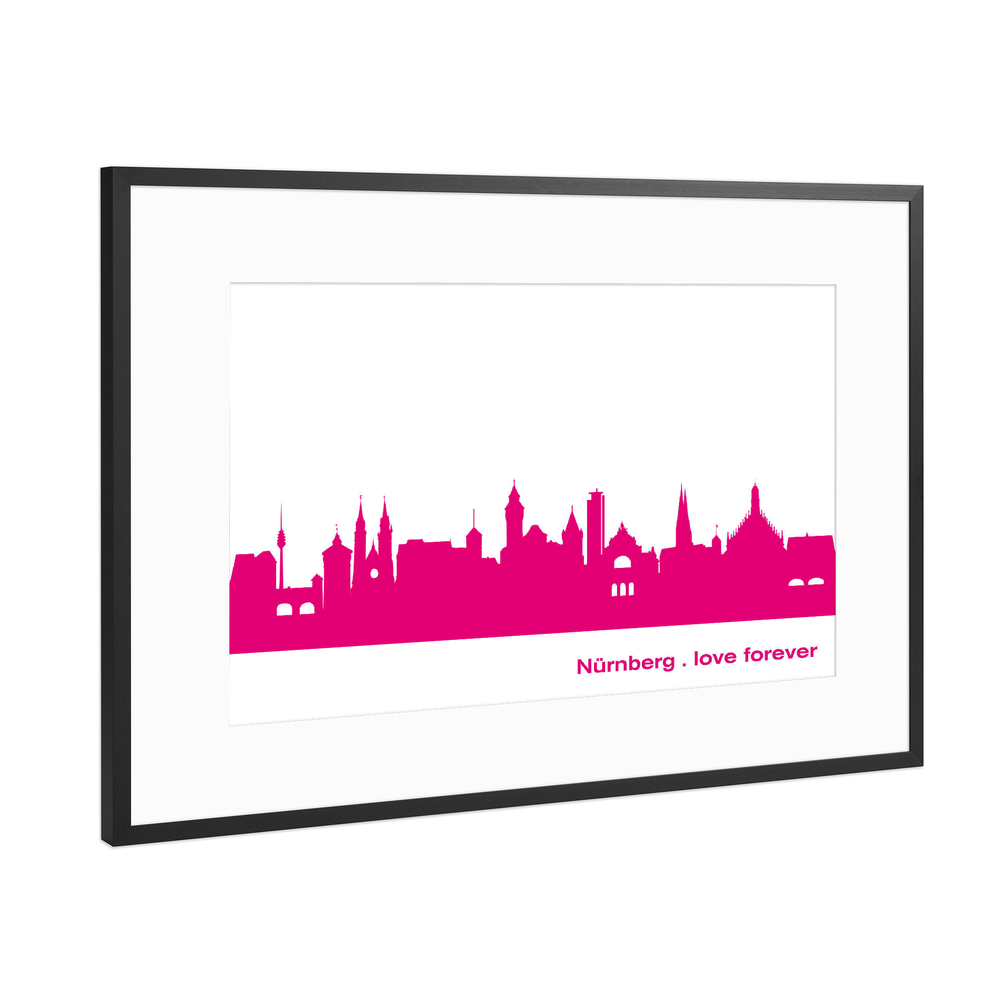 Poster mit Rahmen Schwarz (Metallic) "Nürnberg 04 Pink Skyline Print monochrome" artboxONE - Städte,Abstrakt,Architektur,Städte / Weitere
