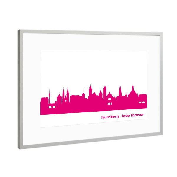 Poster mit Rahmen Silber "Nürnberg 04 Pink Skyline Print monochrome" artboxONE - Städte,Abstrakt,Architektur,Städte / Weitere