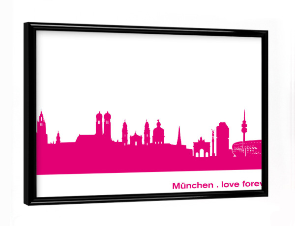 Poster mit schwarzem Rahmen "München 04 Pink Skyline Print monochrome" artboxONE - Städte,Städte / München,Abstrakt,Architektur