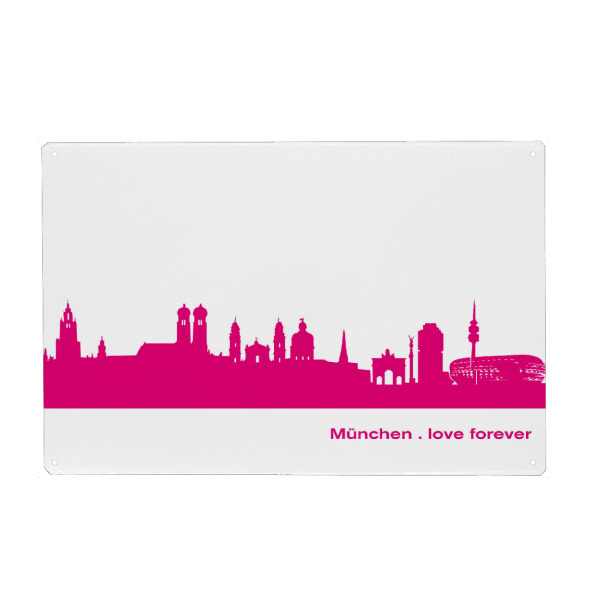 Metall Poster "München 04 Pink Skyline Print monochrome" artboxONE - Städte,Städte / München,Abstrakt,Architektur