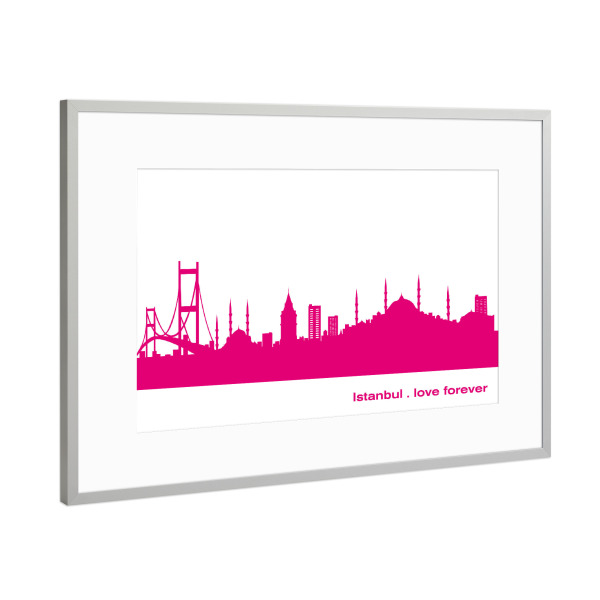 Poster mit Rahmen Silber "Istanbul 04 Pink Skyline Print monochrome" artboxONE - Städte,Abstrakt,Architektur,Städte / Istanbul