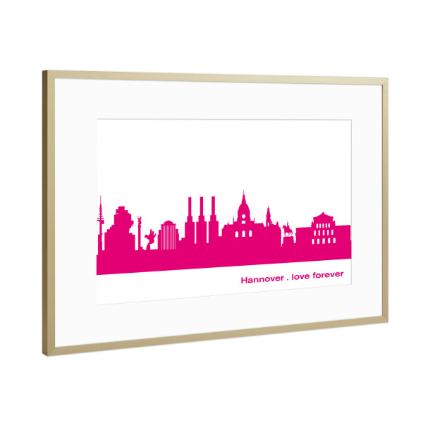 Poster mit Rahmen Gold "Hannover 04 Pink Skyline Print monochrome" artboxONE - Städte,Abstrakt,Architektur,Städte / Weitere